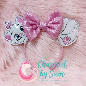 Marie Aristocats Inspired fuzzy faux fur Mickey Minnie Ears, adult child headband, White Cat, Cat headband, Marie Bow, Cat Bow