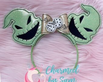 Oogie Boogie Jack Sally Zero Nightmare Before Christmas adult child mouse ears headband, Halloween Ears, glitter zero, NMBC ears