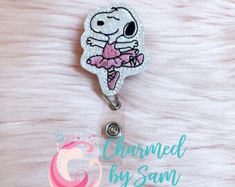 Snoopy ballet retractable badge reel, medical field badge reel, nurse badge reel, healthcare badge reel, badge id holder, school nurse