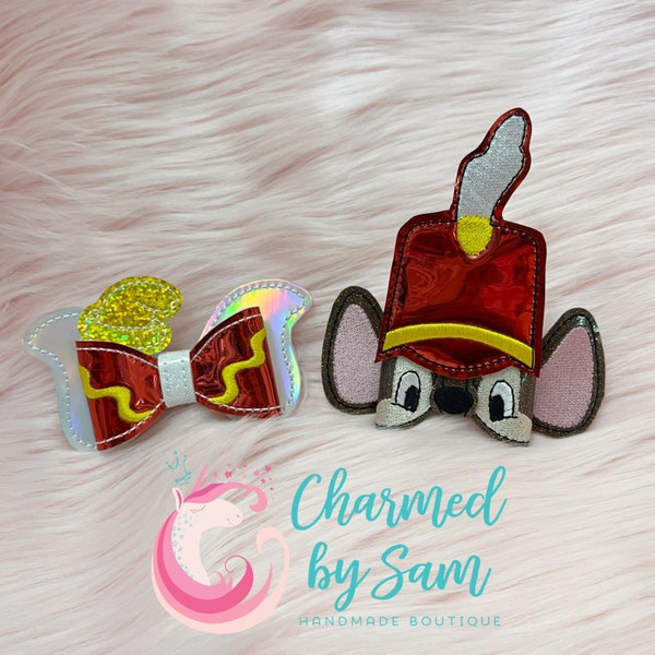 Dumbo Timothy Inspired Bow Clip Headband, Dumbo Birthday, Disney Dumbo Birthday Party, Photo Prop, Disneyland, Disney Vacation, Glitter Bow