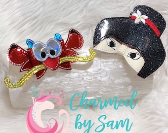 Mushu Inspired Bow Clip Headband, Mulan Birthday, Mulan Birthday Party, Photo Prop, Birthday Party, Glitter Bow