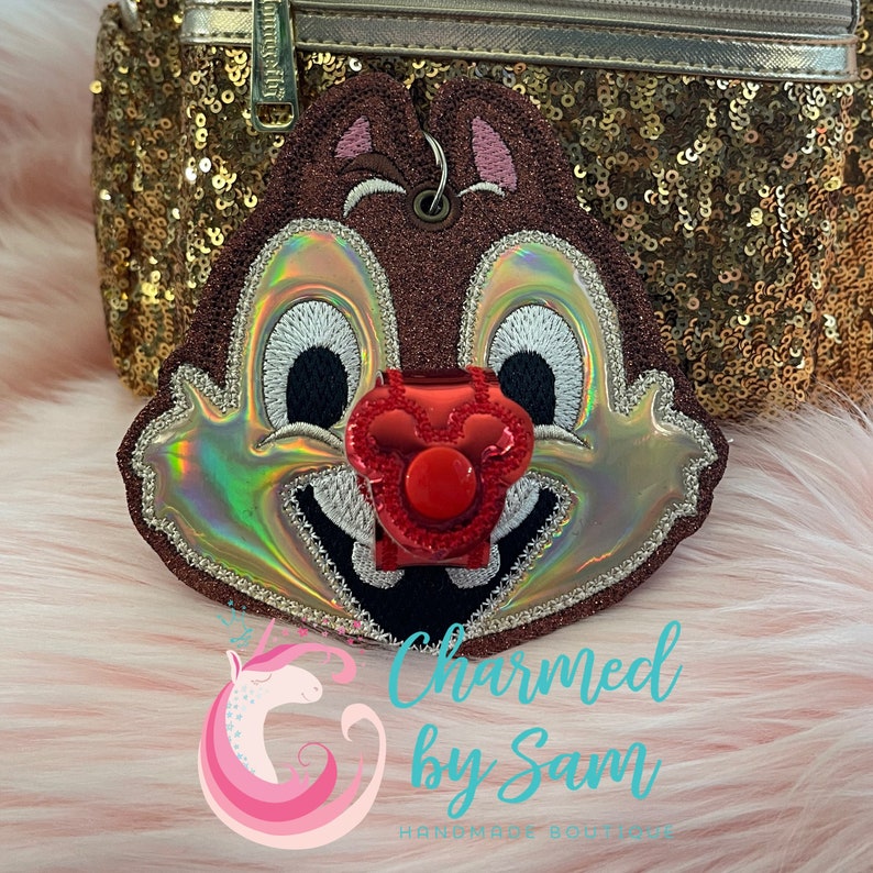 Glitter Dale Inspired Mouse Ears Headband Holder, Chip and Dale, Chipmunk Holder, Dale Keychain, Chip Hat Holder, Sunglasses Holder image 2