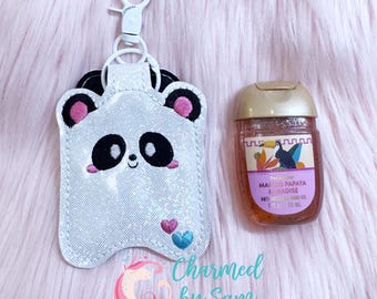 Clip On Custom Glitter Holo Panda Bear Vinyl Hand Sanitizer Holder, Key Chain, Lanyard, Teacher Gift