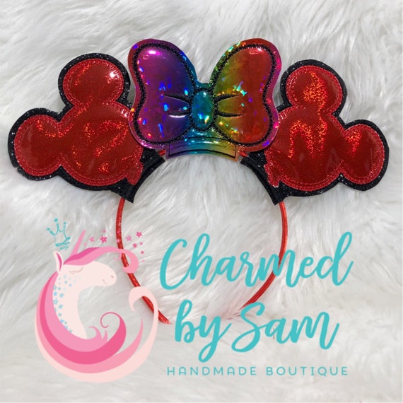 Disney Mickey Balloons Iridescent Bow Minnie Ear Headband SPRING WATERCOLOR Mouse Ears Headband, Iridescent Rainbow  main image 4