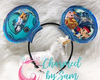 Handmade Custom Fabric Octonauts, Jake and the Neverland Pirates inspired ears, Disney Jr, youth/child headband, Disneyland, Birthday