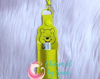 Clip On Custom Winnie The Pooh, Pooh Bear Vinyl Chapstick Lip Balm Holder, Key Chain, Lanyard, Teacher Gift