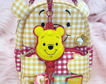 Pooh Honey Bear Holographic Glitter Inspired Minnie Mickey Ears holder, Eeyore Keychain, Sunglasses holder, Pooh Eeyore Tigger Piglet
