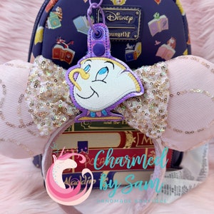 Glitter Chip Mrs. Potts Belle Insp Mouse Ear Holder, Beauty & the Beast, Chip Ears, Belle, Beast, Hat holder, sunglasses holder, keychain
