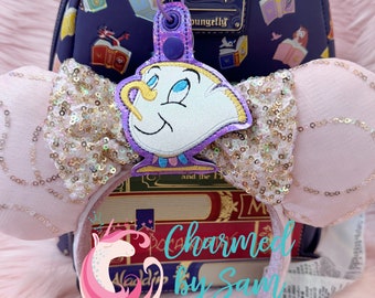 Glitter Chip Mrs. Potts Belle Insp Mouse Ear Holder, Beauty & the Beast, Chip Ears, Belle, Beast, Hat holder, sunglasses holder, keychain