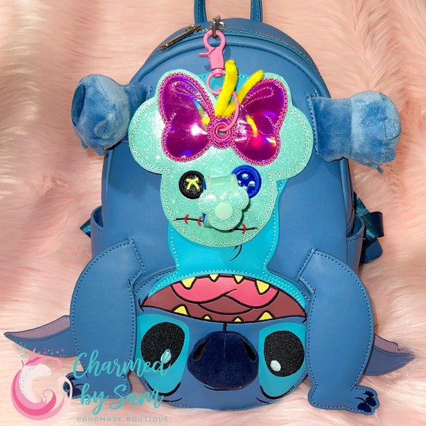 Glitter Holographic Scrump Stitch Inspired Minnie Mickey Ears holder, Stitch Sunglasses Holder, Stitch Keychain, Lilo and Stitch Ears Holder