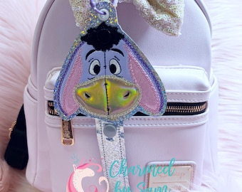 Eeyore Donkey Pooh Holographic Glitter Inspired Minnie Mickey Ears holder, Eeyore Keychain, Sunglasses holder, Pooh Eeyore Tigger Piglet