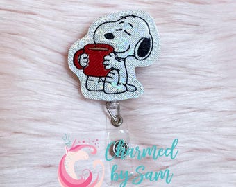 Snoopy coffee retractable badge reel, medical field badge reel, nurse badge reel, healthcare badge reel, badge id holder, school nurse