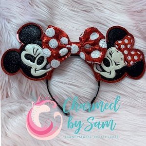 Diadema con orejas de ratón con purpurina inspiradas en Mickey y Minnie, orejas metálicas, lazo con purpurina, diadema para adultos y niños.