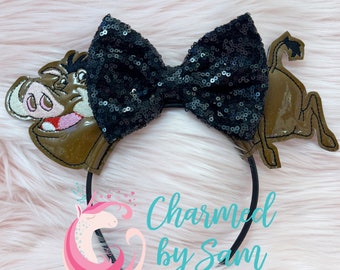 Glitter Pumba Pumbaa Warthog The Lion King Inspired Mouse Ears Headband, Simba Ears, Timon and Pumba Ears, Birthday, adult/child headband