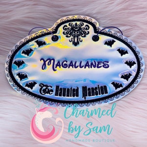 Flashy Iridescent Haunted Mansion Foolish Mortals Doom Buggy Stroller Tag, Stroller Spotter, Personalized Stroller Tag