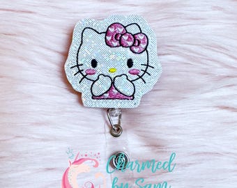 Cute Kitty Hello retractable badge reel, funny badge reel, medical field badge reel, nurse badge reel reel, badge id holder