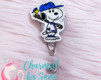 Snoopy Woodstock Baseball retractable badge reel, medical field badge reel, nurse badge reel, badge id holder, school nurse
