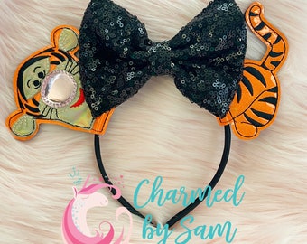 Holo Glitter Tigger Inspired Ears Headband, Pooh Ears, Tigger Ears, 100 Acre Wood, Piglet Eeyore, Pooh bow, tigger bow