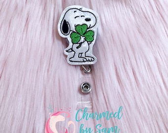 Clover Snoopy retractable badge reel, medical field badge reel, nurse badge reel, healthcare badge reel, badge id holder, school nurse