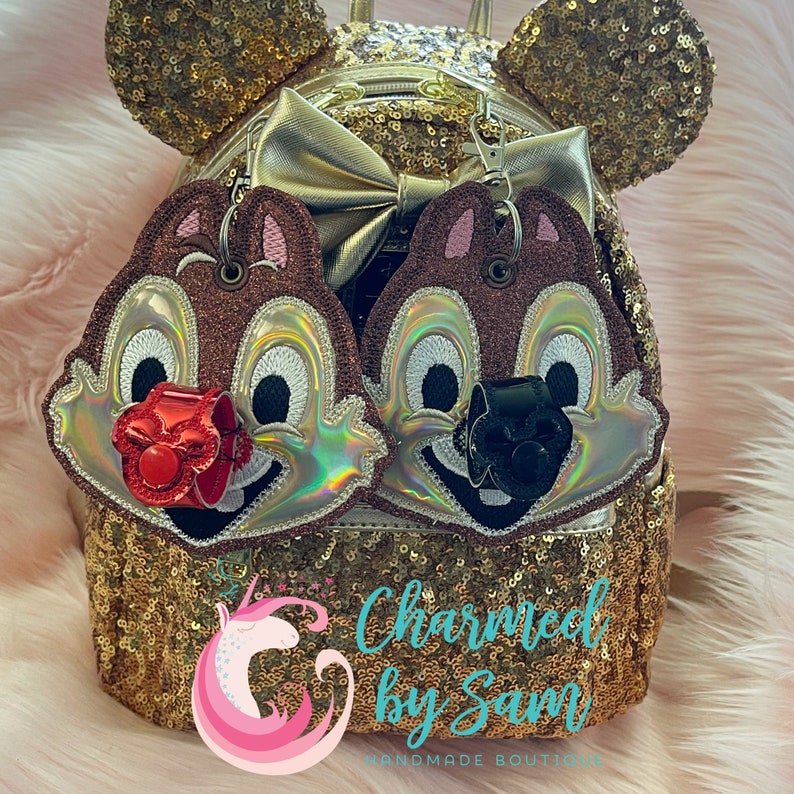 Glitter Dale Inspired Mouse Ears Headband Holder, Chip and Dale, Chipmunk Holder, Dale Keychain, Chip Hat Holder, Sunglasses Holder image 3