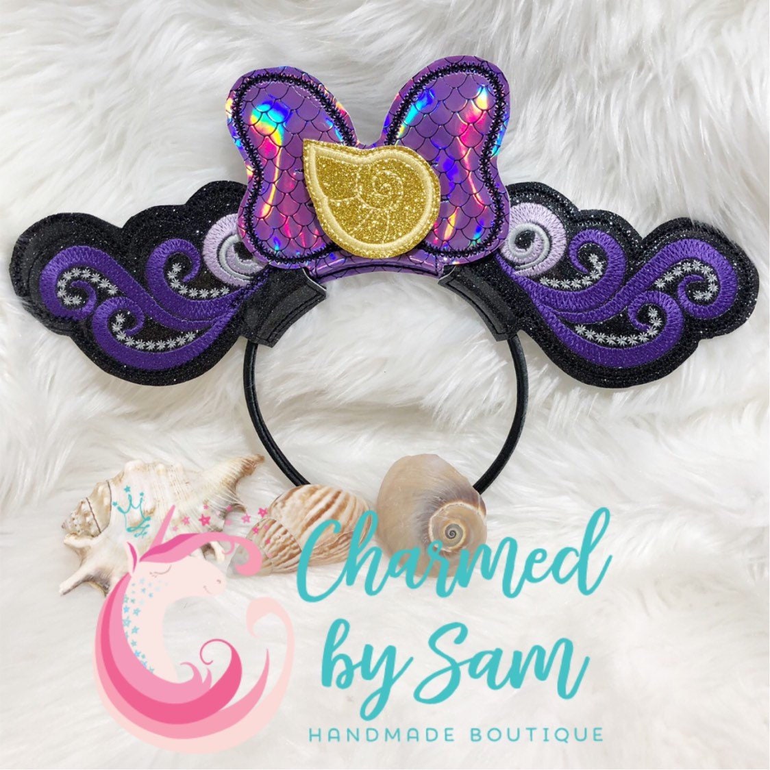 NEW Walt Disney‎ Parks Little Mermaid Ursula Mickey Mouse Ear Vinyl Headband Disney Parks The Little Mermaid Ursula Ear Headband for  main image 3
