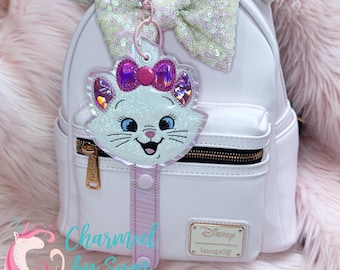 Marie Aristocats Inspired glitter Mouse Ears holder, Sunglasses Holder, Hat Holder, Marie Keychain, Mickey Minnie Ears, adult child headband