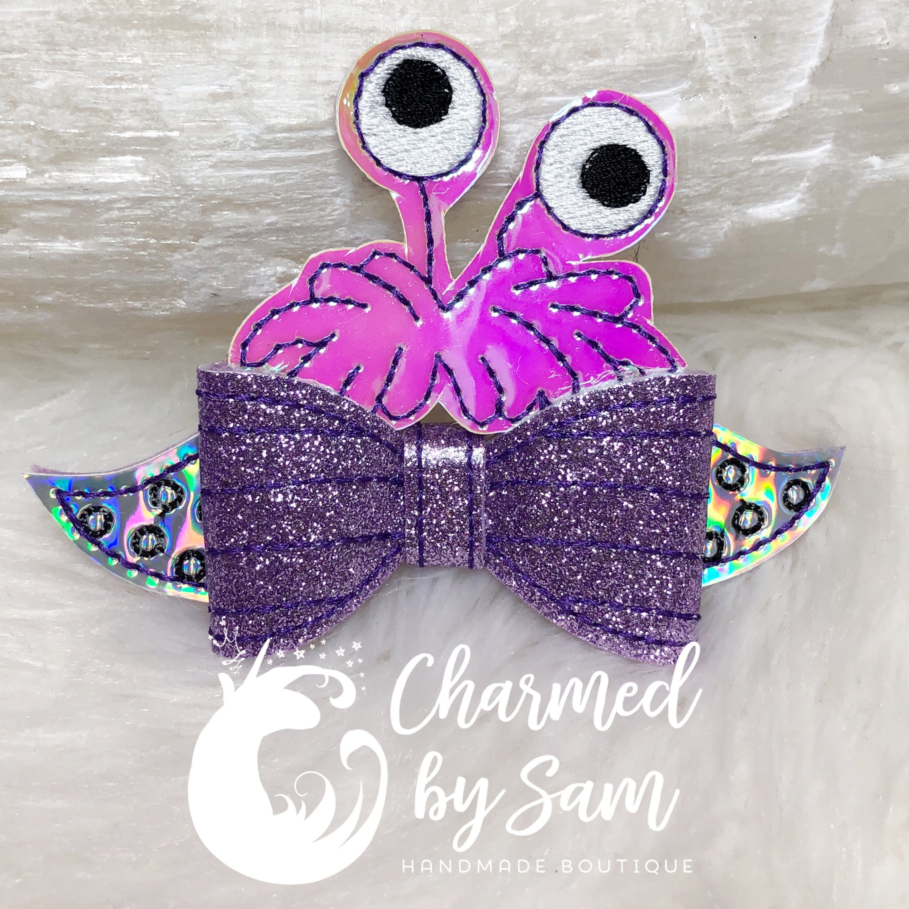Boo Monsters Inc. Inspired Glitter Bow, Sully Ears, Mike 