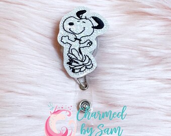 Snoopy dancing retractable badge reel, medical field badge reel, nurse badge reel, healthcare badge reel, badge id holder, school nurse