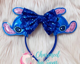 Disney Inspired Handmade STITCH Blue Sequins Ears - NWOT Sequin Stitch Mickey Ears - Custom Colours Experiment 626  main image 2