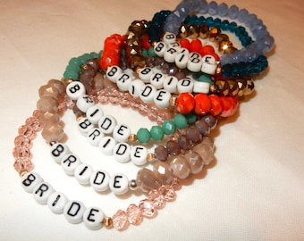 BRIDE bracelet in multiple colors on stretchy string with glass beads