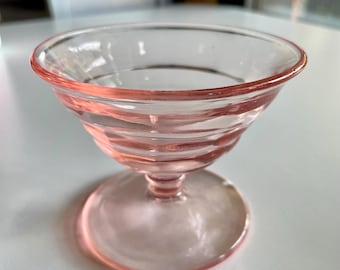 Vintage Pink Depression Glass Dessert Dish – Ribbed Pedestal Sherbet Cup, Retro Ice Cream Bowl