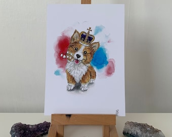 The Queen’s corgi watercolour art print