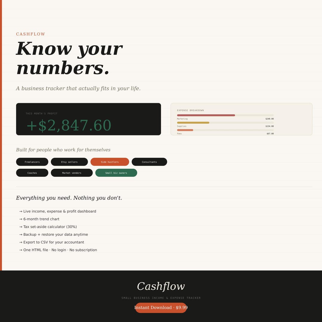 Small Business Income Expense Tracker | HTML Finance Tool (digital ...