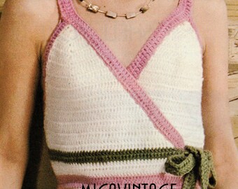 Crochet top pattern, summer crochet, crochet surplice vest, top de ganchillo, sexy crochet, vintage, pdf pattern instant download