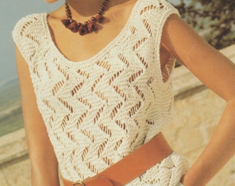 womens lace summer vest top knitting pattern, bohemian vest pattern, pdf digital download, retro knit pattern,  80,s vintage  pattern