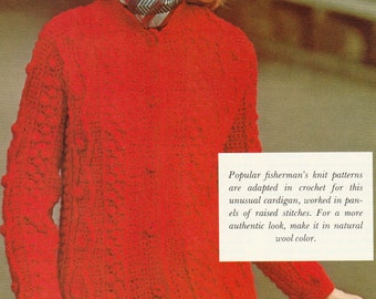 Vintage Aran Crochet Cardigan Pattern: Women's Winter Jacket (PDF Download)