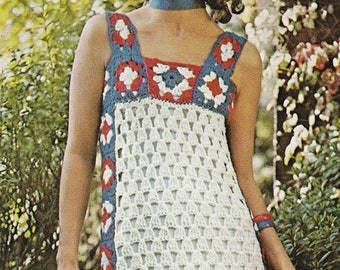 Crochet Dress Pattern, Crochet granny squares long dress, vintage crochet, pdf instant download pattern