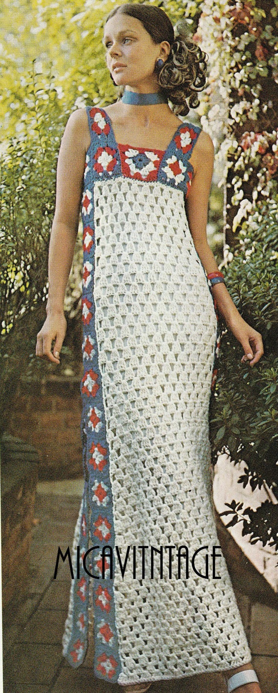 Oma Quadrat Kleid Häkelanleitung: Vintage lange Weste (PDF-Muster