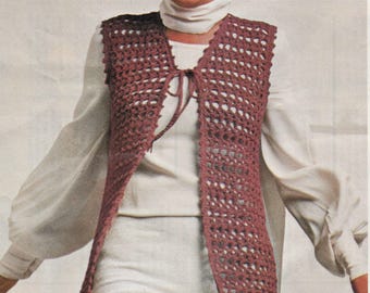 Long Vest Crochet Pattern Vintage 1970s LONG VEST CROCHET Pattern  top bohemian hippie easy quick fun Instant Download Pdf