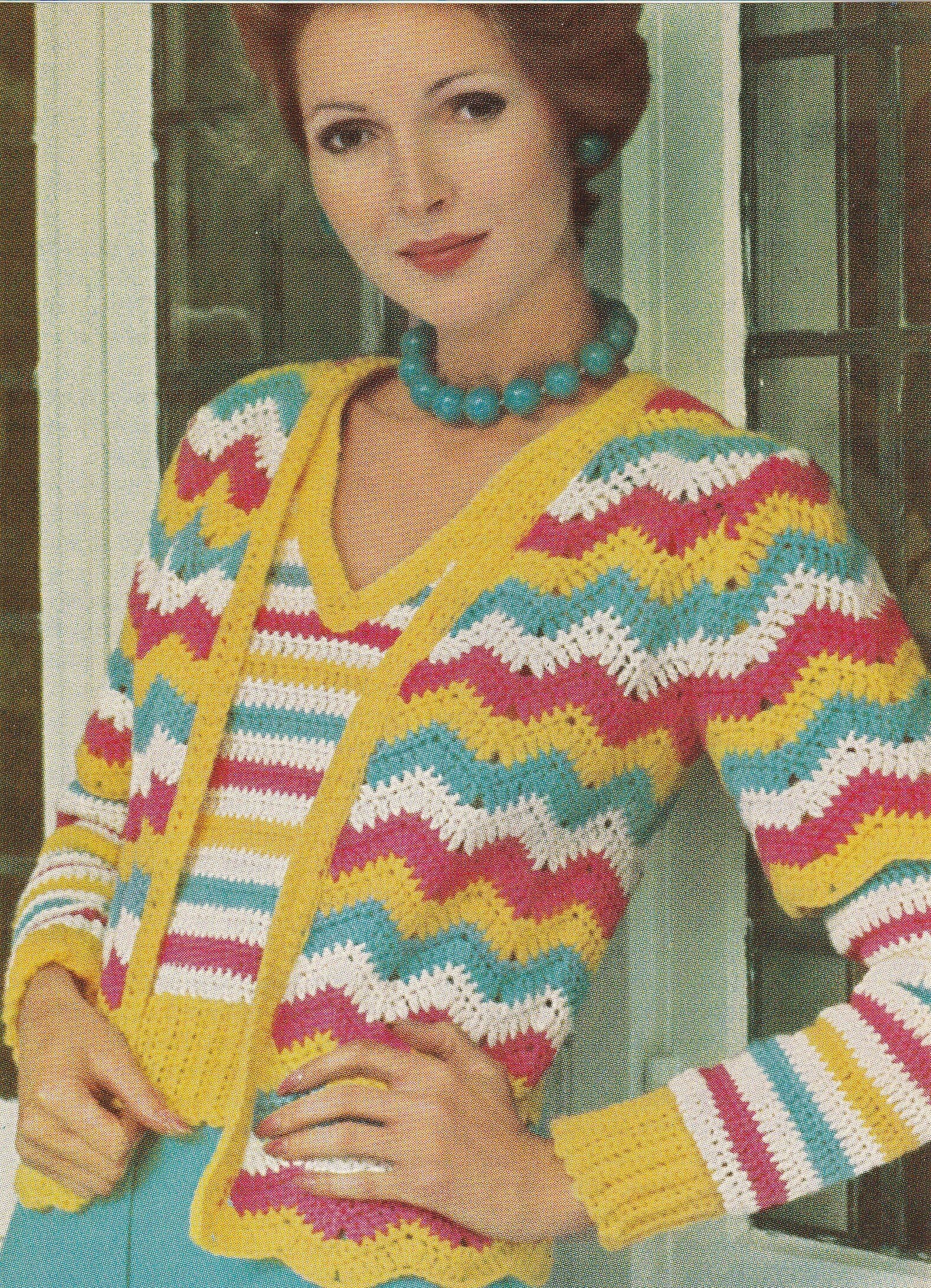 Vintage Crochet Ripple Twin Set Pattern: V-neck Pullover (PDF Pattern ...