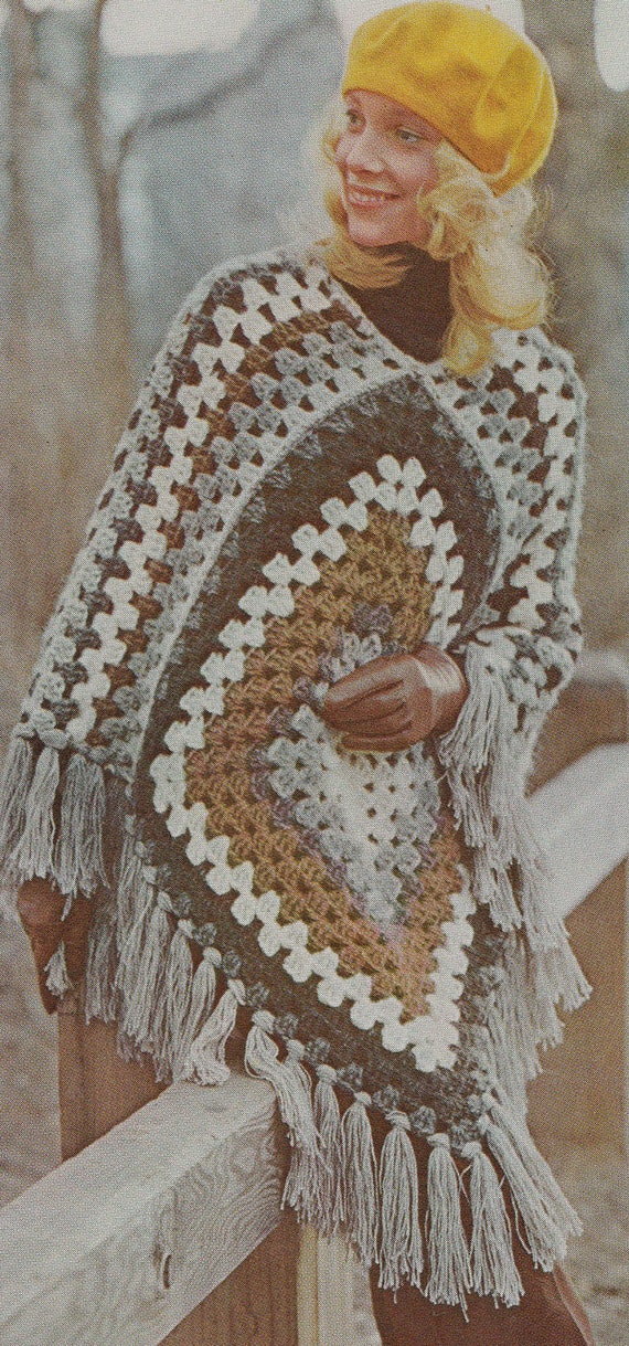 Crochet Poncho Pattern Vintage Easy Granny Square - Etsy