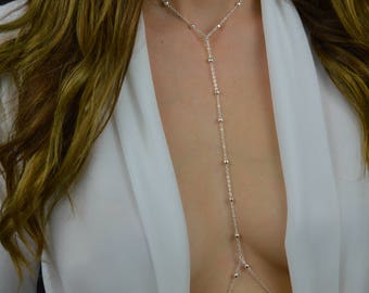 Body Chain, body jewelry, bikini body jewelry, cross body necklace, gift for her, beaded satelite chain, harness body chain, festival chain
