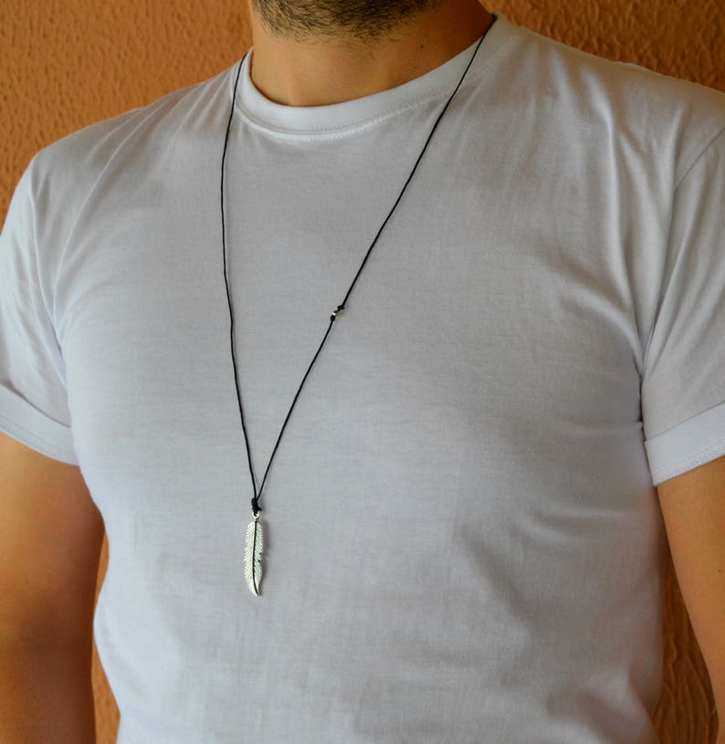 Feather necklace men necklace for men minimal necklace Etsy