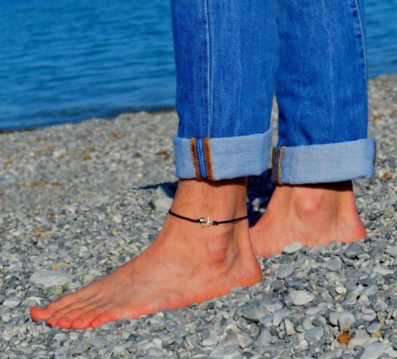 Anchor Anklet for Men Men's Anklet Silver Anklet Black Etsy