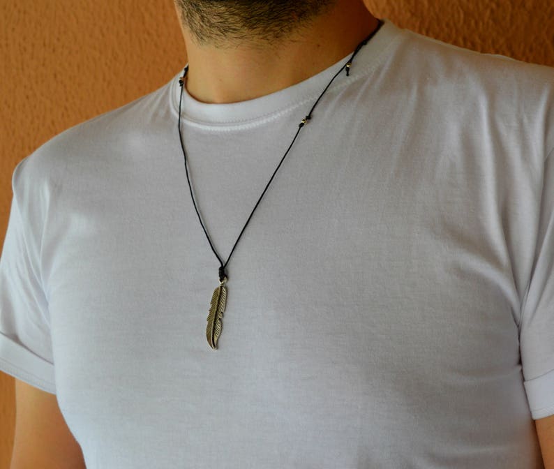Feather necklace men necklace for men minimal necklace Etsy