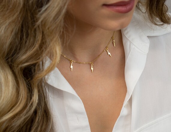 Choker Necklace Gold Lightning Bolt 