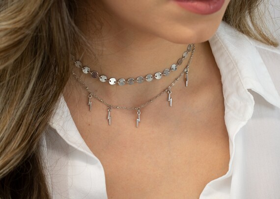 Choker Necklace Gold Lightning Bolt 