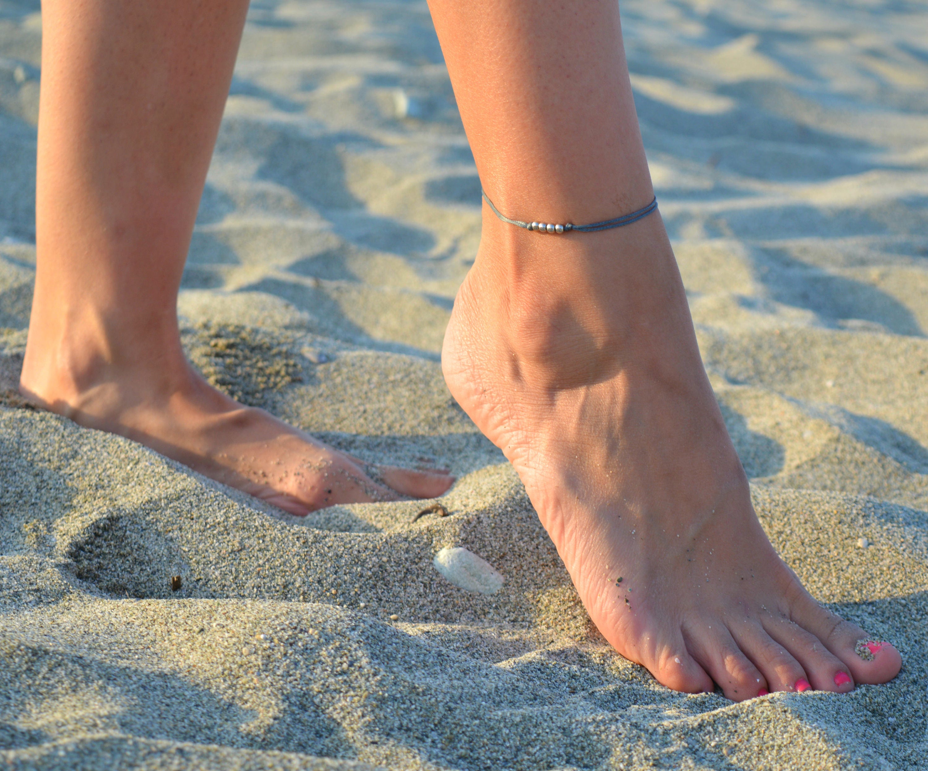 Silver beads anklet silver anklets beach anklets beaded Etsy
