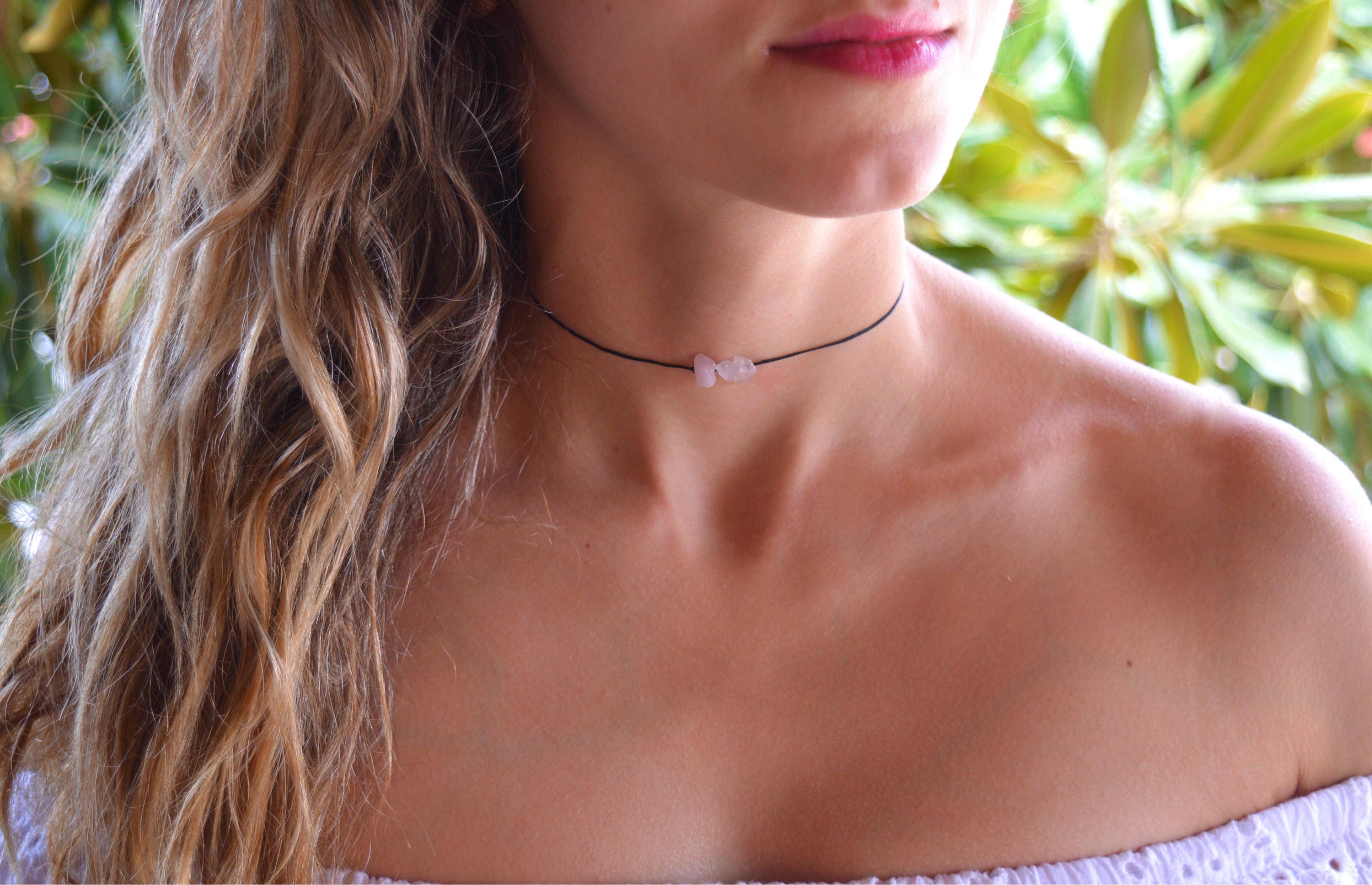 Rose Quartz Choker Necklace Crystal 