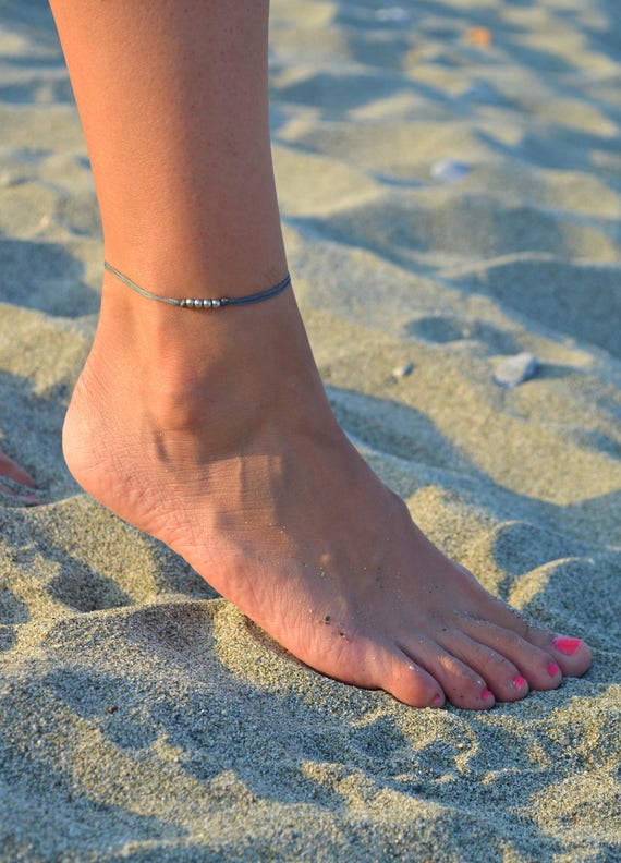 Silver beads anklet silver anklets beach anklets beaded Etsy